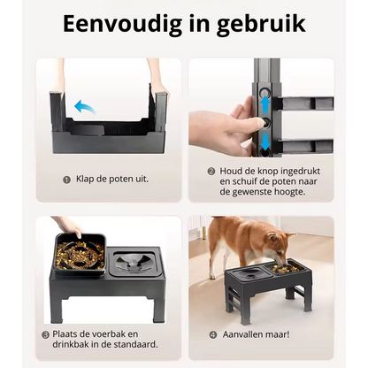 Drink- en Voerbak Hond met standaard - Anti-schok & Anti-lek functie